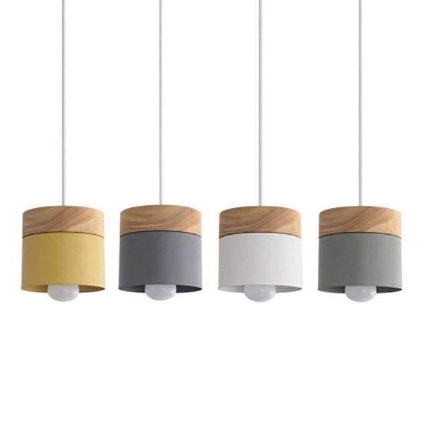Modern Minimalist Wood Iron Round Cylinder 1-Light Pendant Light For Living Room - Image 22