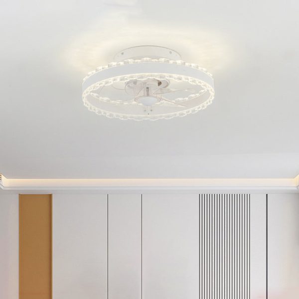 Contemporary Nordic Iron Aluminum Acrylic Round LED Ceiling Fan Light For Bedroom - Image 2