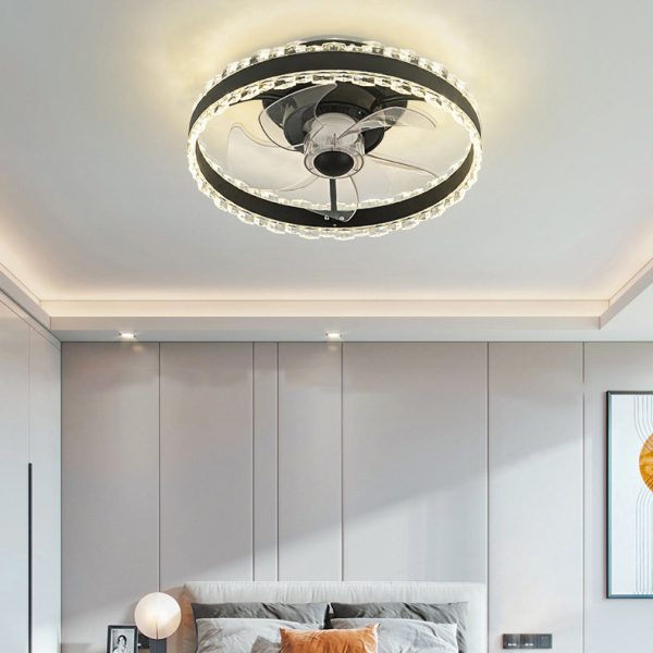 Contemporary Nordic Iron Aluminum Acrylic Round LED Ceiling Fan Light For Bedroom - Image 3