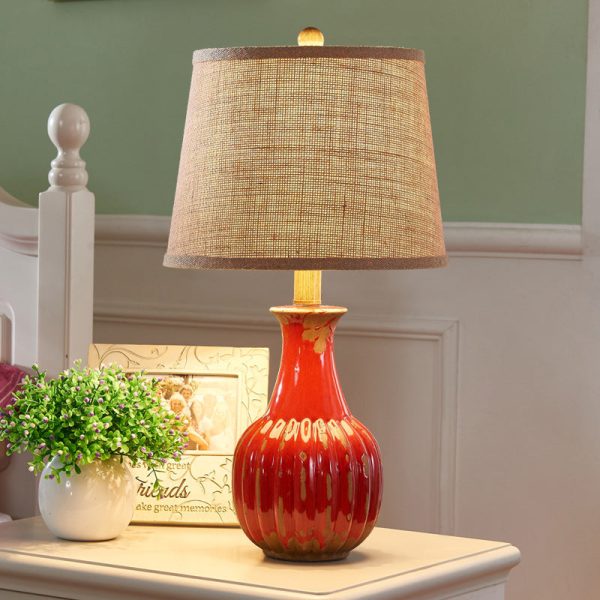 Traditional Vintage Cylindrical Round Table Bottle Vertical Ceramic Fabric 1-Light Table Lamp For Bedroom - Image 6