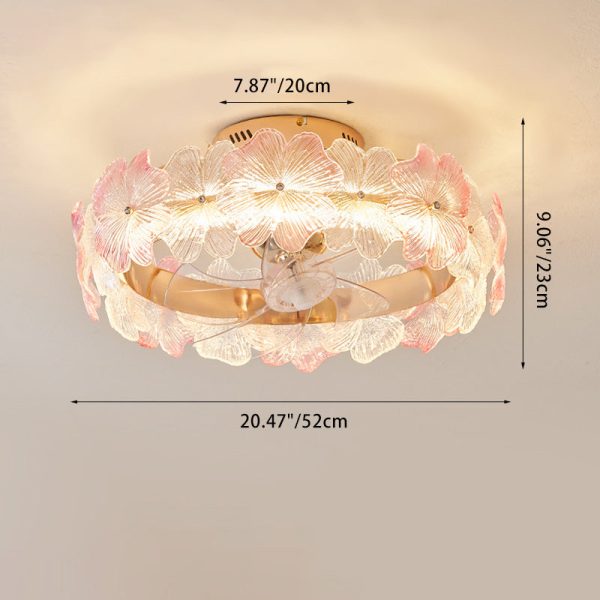 Contemporary Creative Round Circle Flower Hardware Glass ABS Fan Blade LED Semi-Flush Mount Ceiling Fan Light For Bedroom - Image 3