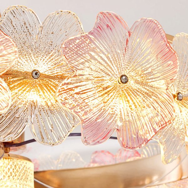 Contemporary Creative Round Circle Flower Hardware Glass ABS Fan Blade LED Semi-Flush Mount Ceiling Fan Light For Bedroom - Image 6