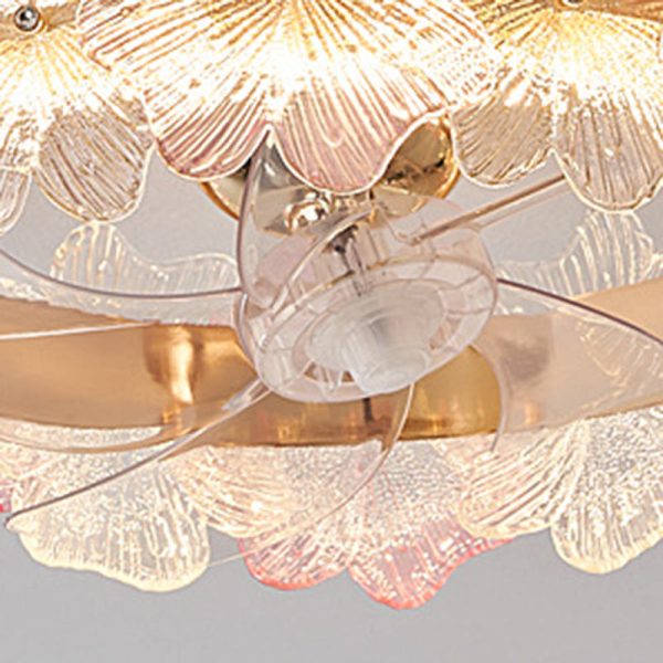 Contemporary Creative Round Circle Flower Hardware Glass ABS Fan Blade LED Semi-Flush Mount Ceiling Fan Light For Bedroom - Image 4