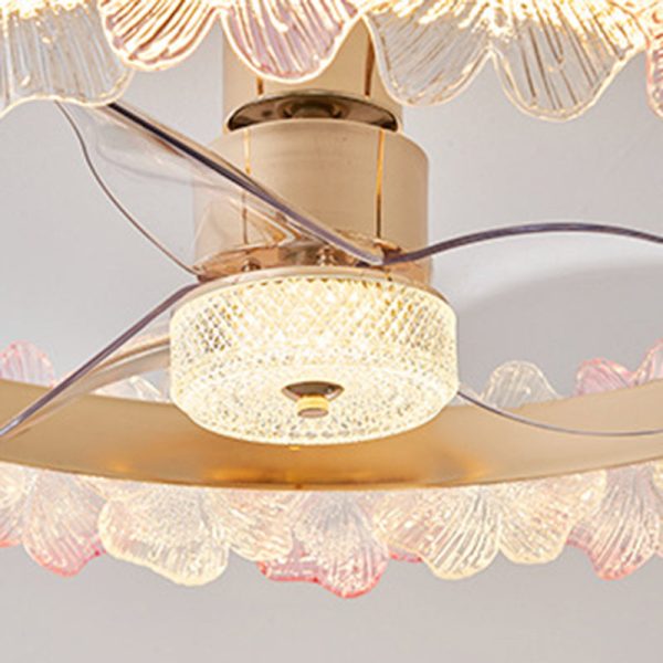 Contemporary Creative Round Circle Flower Hardware Glass ABS Fan Blade LED Semi-Flush Mount Ceiling Fan Light For Bedroom - Image 7