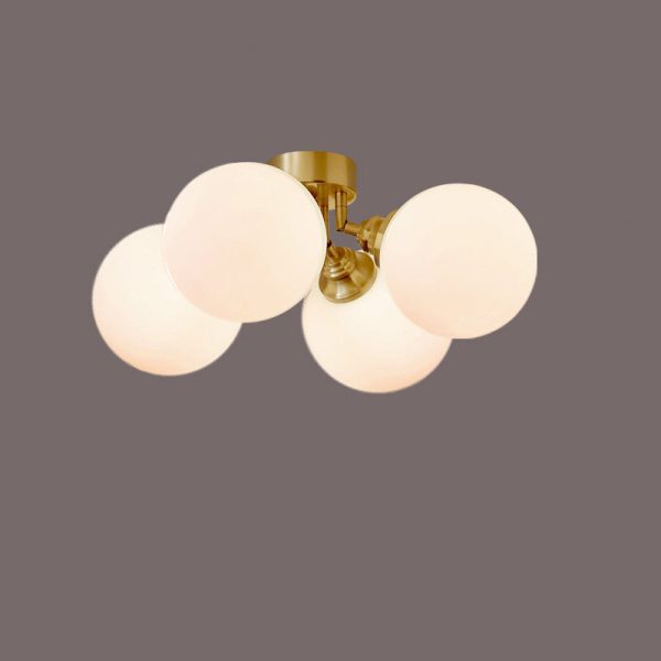 Contemporary Scandinavian Orb Branch Copper Glass 3/4 Light Semi-Flush Mount Ceiling Light For Living Room - Image 5
