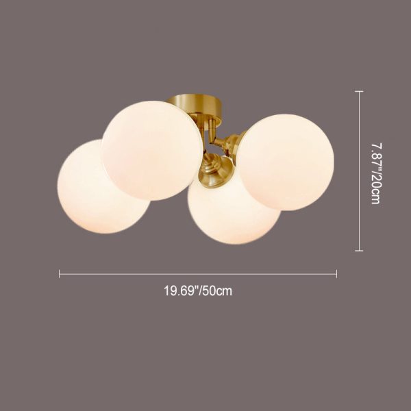 Contemporary Scandinavian Orb Branch Copper Glass 3/4 Light Semi-Flush Mount Ceiling Light For Living Room - Image 4