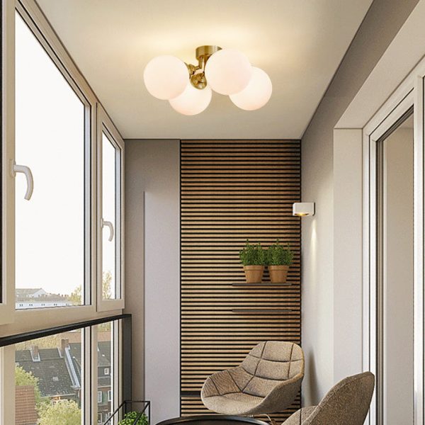 Contemporary Scandinavian Orb Branch Copper Glass 3/4 Light Semi-Flush Mount Ceiling Light For Living Room - Image 6