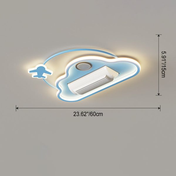 Contemporary Creative Cartoon Kids Airplane Clouds Aluminum Iron Acrylic LED Flush Mount Ceiling Fan Light For Bedroom - Image 2