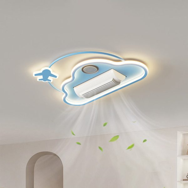 Contemporary Creative Cartoon Kids Airplane Clouds Aluminum Iron Acrylic LED Flush Mount Ceiling Fan Light For Bedroom - Image 7