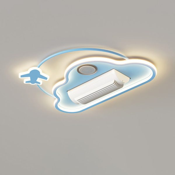Contemporary Creative Cartoon Kids Airplane Clouds Aluminum Iron Acrylic LED Flush Mount Ceiling Fan Light For Bedroom - Image 5