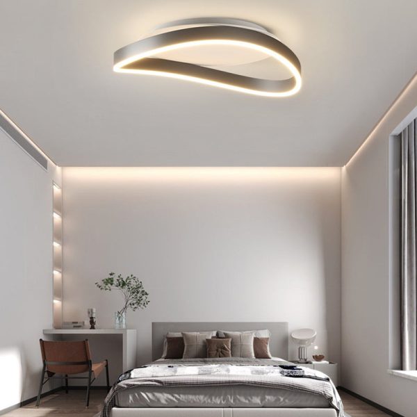 Modern Minimalist Ring Strip Irregular Disc Base Iron Aluminum Silicone LED Semi-Flush Mount Ceiling Light For Bedroom - Image 15