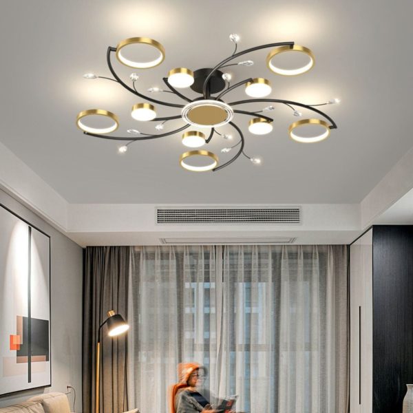 Contemporary Scandinavian Branch Round Iron Acrylic LED Semi-Flush Mount Ceiling Light For Living Room - Image 14