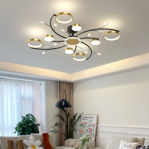 Contemporary Scandinavian Branch Round Iron Acrylic LED Semi-Flush Mount Ceiling Light For Living Room - Image 2