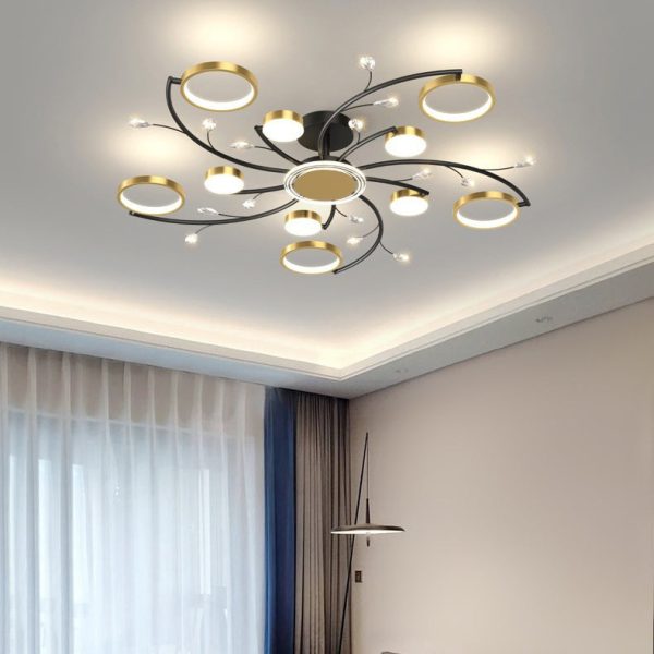 Contemporary Scandinavian Branch Round Iron Acrylic LED Semi-Flush Mount Ceiling Light For Living Room - Image 4