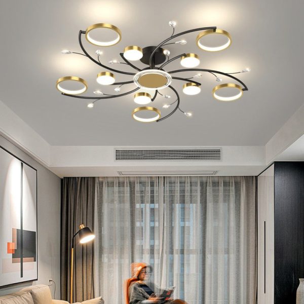Contemporary Scandinavian Branch Round Iron Acrylic LED Semi-Flush Mount Ceiling Light For Living Room - Image 15