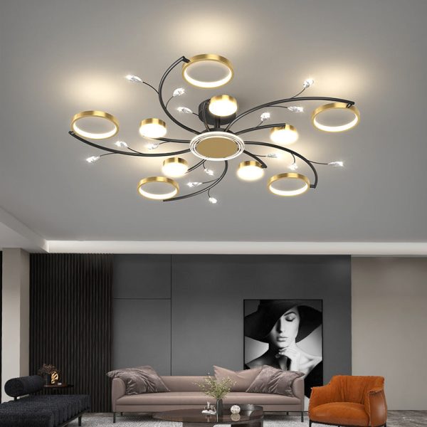 Contemporary Scandinavian Branch Round Iron Acrylic LED Semi-Flush Mount Ceiling Light For Living Room - Image 17