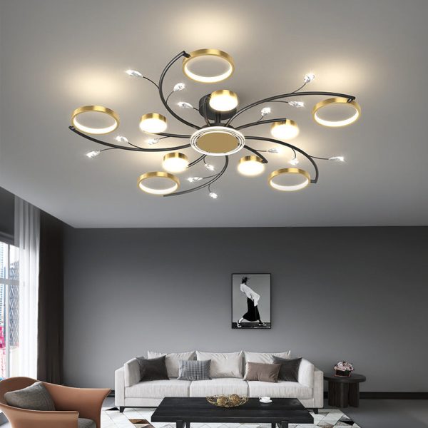 Contemporary Scandinavian Branch Round Iron Acrylic LED Semi-Flush Mount Ceiling Light For Living Room - Image 5