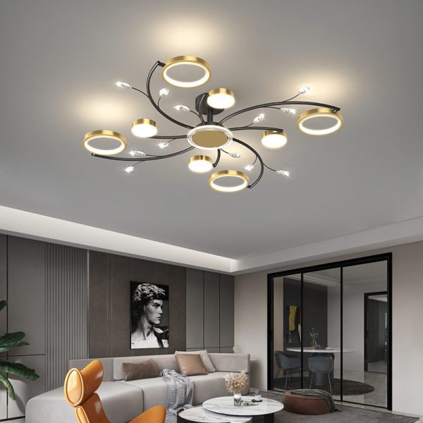 Contemporary Scandinavian Branch Round Iron Acrylic LED Semi-Flush Mount Ceiling Light For Living Room - Image 18
