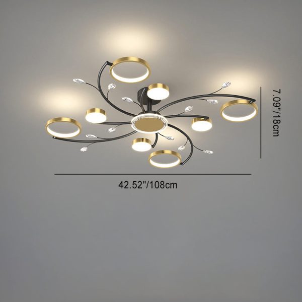 Contemporary Scandinavian Branch Round Iron Acrylic LED Semi-Flush Mount Ceiling Light For Living Room - Image 7
