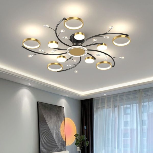 Contemporary Scandinavian Branch Round Iron Acrylic LED Semi-Flush Mount Ceiling Light For Living Room - Image 12