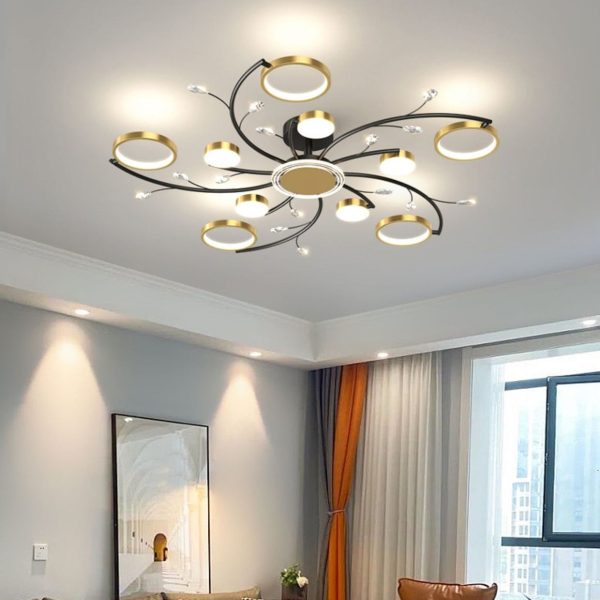 Contemporary Scandinavian Branch Round Iron Acrylic LED Semi-Flush Mount Ceiling Light For Living Room - Image 3