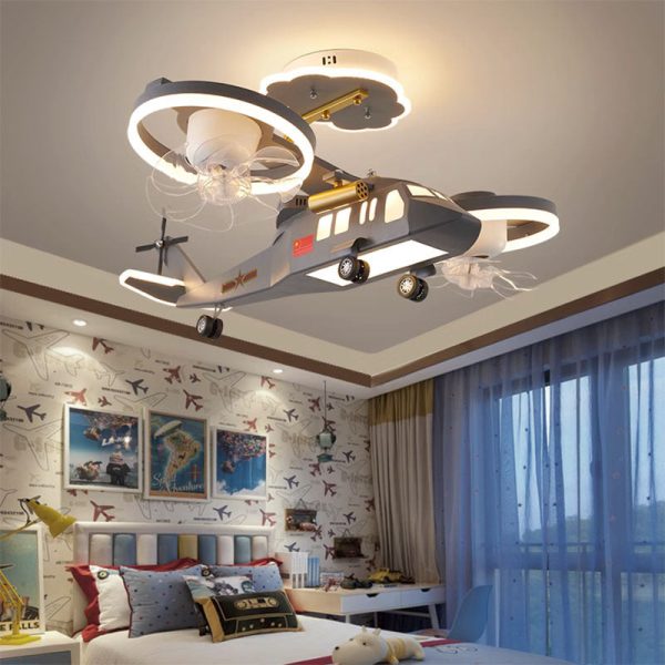 Contemporary Creative Kids Airplane Acrylic LED Flush Mount Ceiling Fan Light For Bedroom - Image 6