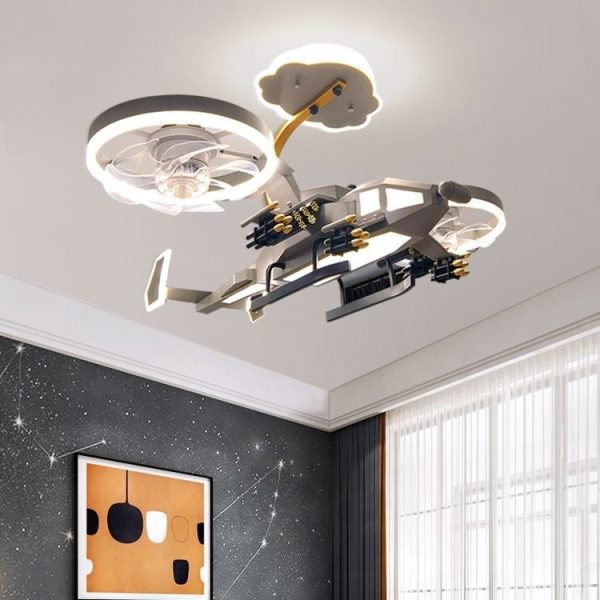 Contemporary Creative Kids Airplane Acrylic LED Flush Mount Ceiling Fan Light For Bedroom - Image 2