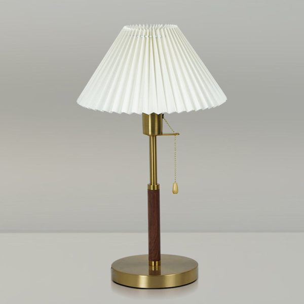 Traditional Vintage Round Table Pleated Iron Wood Fabric 1-Light Table Lamp For Bedroom - Image 7