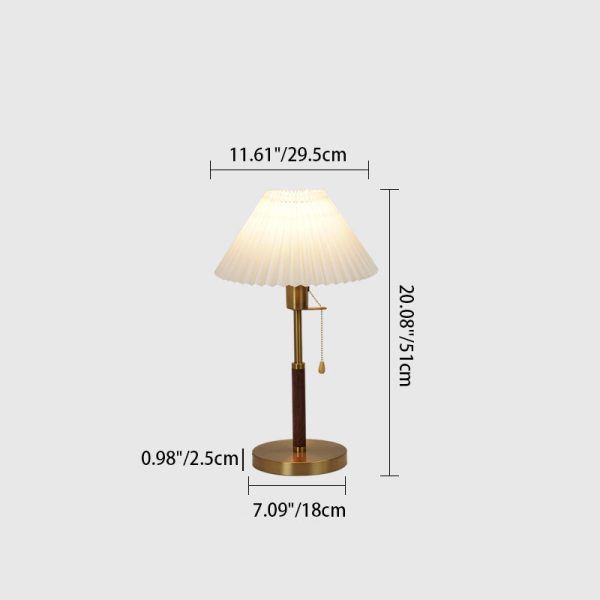 Traditional Vintage Round Table Pleated Iron Wood Fabric 1-Light Table Lamp For Bedroom - Image 3