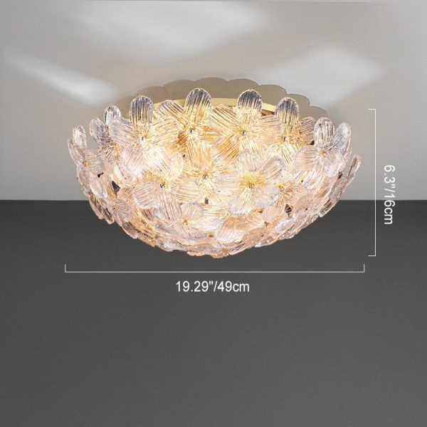 Modern Art Deco Petal Glass Iron Round 6-Light Semi-Flush Mount Ceiling Light For Living Room - Image 4