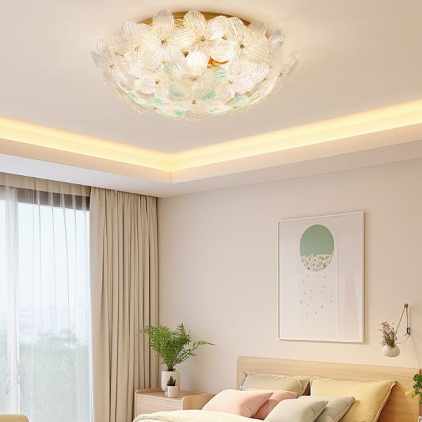 Modern Art Deco Petal Glass Iron Round 6-Light Semi-Flush Mount Ceiling Light For Living Room - Image 2