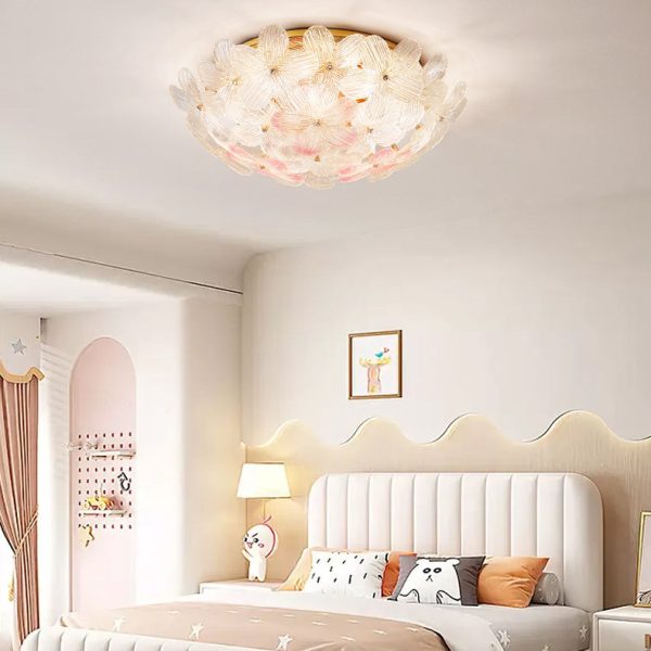 Modern Art Deco Petal Glass Iron Round 6-Light Semi-Flush Mount Ceiling Light For Living Room - Image 17