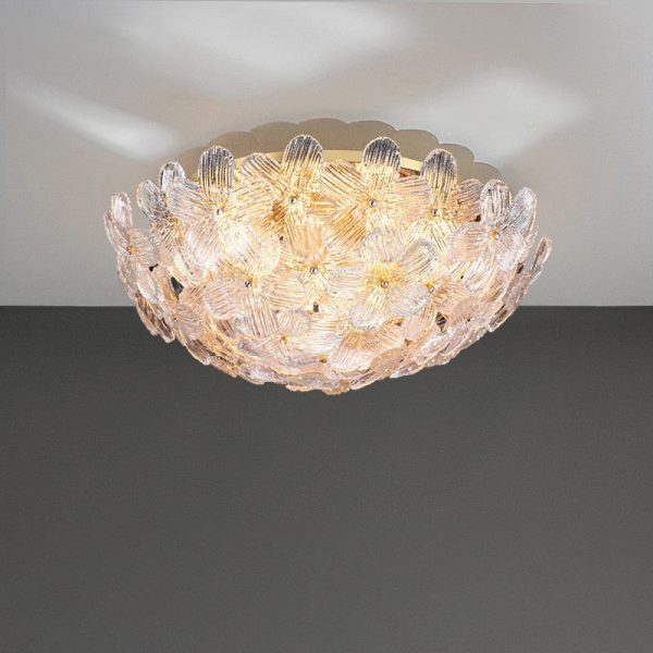 Modern Art Deco Petal Glass Iron Round 6-Light Semi-Flush Mount Ceiling Light For Living Room - Image 20
