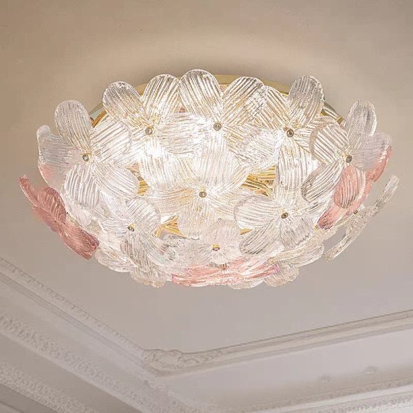 Modern Art Deco Petal Glass Iron Round 6-Light Semi-Flush Mount Ceiling Light For Living Room - Image 18
