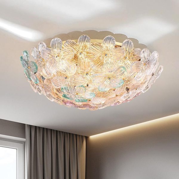 Modern Art Deco Petal Glass Iron Round 6-Light Semi-Flush Mount Ceiling Light For Living Room - Image 13