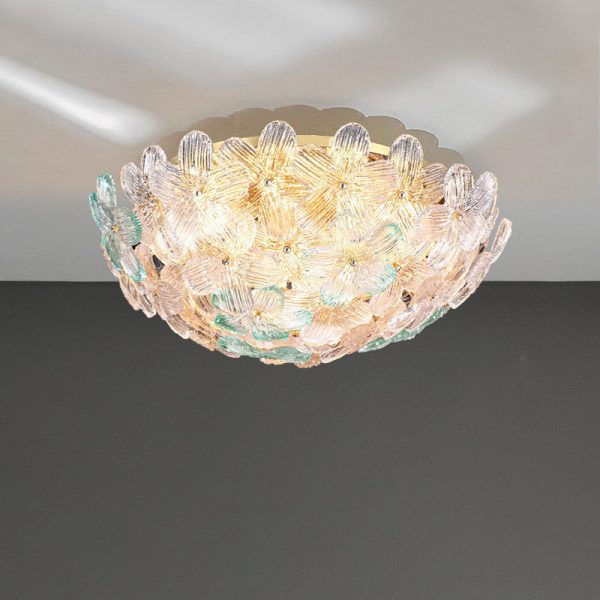 Modern Art Deco Petal Glass Iron Round 6-Light Semi-Flush Mount Ceiling Light For Living Room - Image 21