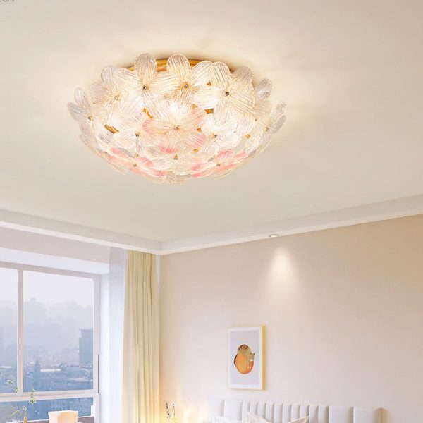 Modern Art Deco Petal Glass Iron Round 6-Light Semi-Flush Mount Ceiling Light For Living Room - Image 3