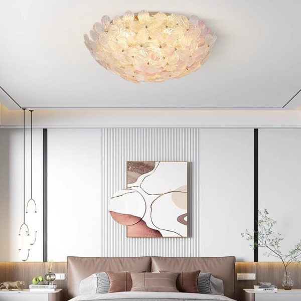 Modern Art Deco Petal Glass Iron Round 6-Light Semi-Flush Mount Ceiling Light For Living Room - Image 15