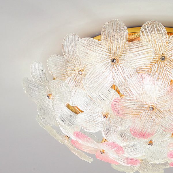 Modern Art Deco Petal Glass Iron Round 6-Light Semi-Flush Mount Ceiling Light For Living Room - Image 9