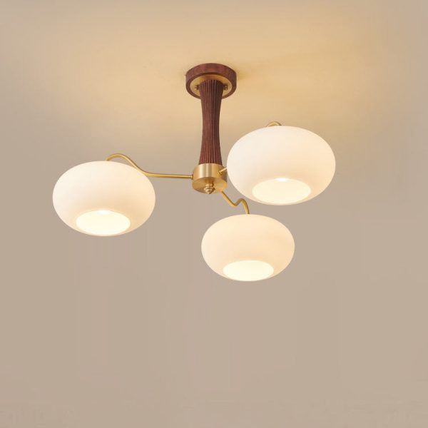 Traditional French Walnut Brass Frame Glass Persimmon Shade 3/5-Light Semi-Flush Mount Ceiling Light For Living Room - Image 11