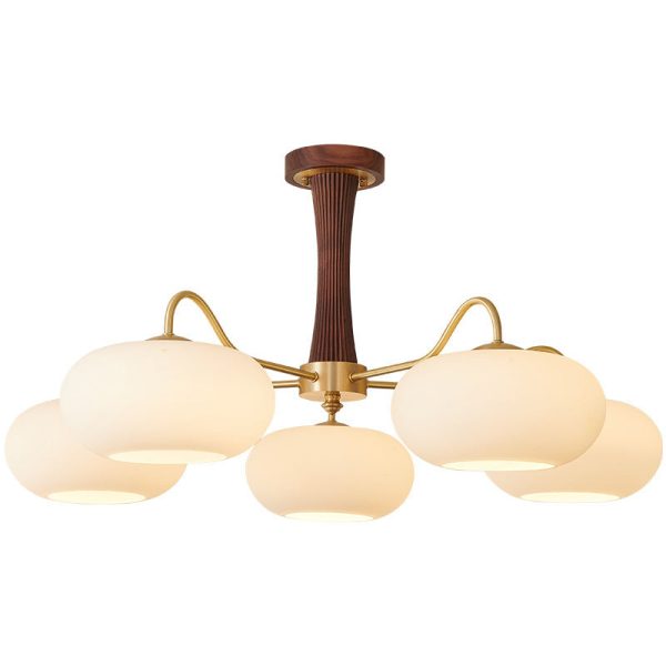 Traditional French Walnut Brass Frame Glass Persimmon Shade 3/5-Light Semi-Flush Mount Ceiling Light For Living Room - Image 13
