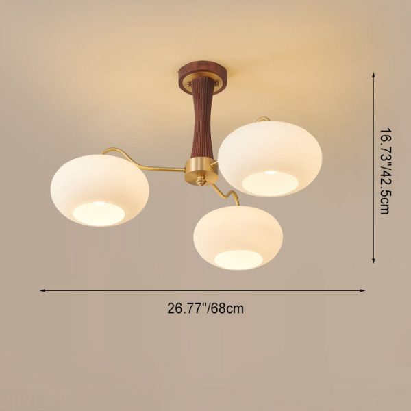 Traditional French Walnut Brass Frame Glass Persimmon Shade 3/5-Light Semi-Flush Mount Ceiling Light For Living Room - Image 4