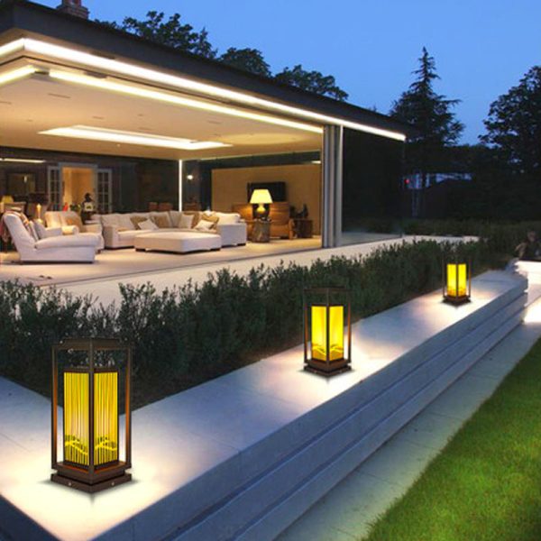 Contemporary Industrial Stainless Steel Imitation Marble Cuboid Shade LED Outdoor Post Light For Garden - Image 13