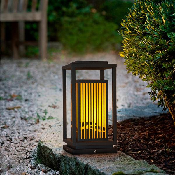 Contemporary Industrial Stainless Steel Imitation Marble Cuboid Shade LED Outdoor Post Light For Garden - Image 3