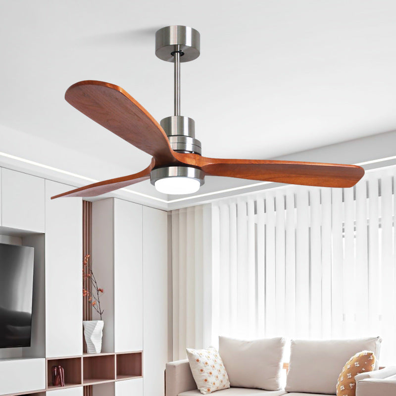 BS-Lighting-LL03039-1-00dea76a-61d5-4bdc-a1aa-3767784f9feb.jpg Contemporary Retro Round Glass Shade Solid Wood Fan Blade LED Downrod Ceiling Fan Light For Bedroom - Image 1
