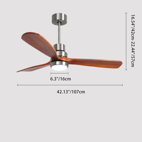 Contemporary Retro Round Glass Shade Solid Wood Fan Blade LED Downrod Ceiling Fan Light For Bedroom - Image 4