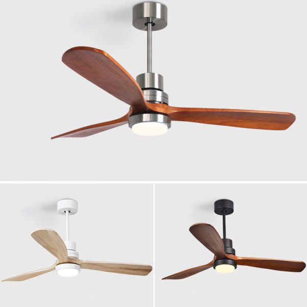 Contemporary Retro Round Glass Shade Solid Wood Fan Blade LED Downrod Ceiling Fan Light For Bedroom - Image 11