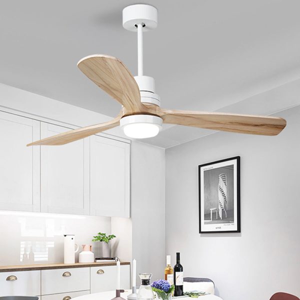 Contemporary Retro Round Glass Shade Solid Wood Fan Blade LED Downrod Ceiling Fan Light For Bedroom - Image 16