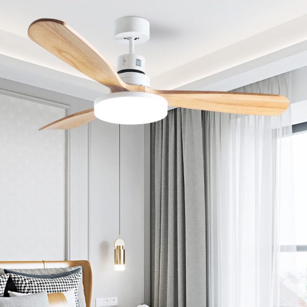Contemporary Retro Round Glass Shade Solid Wood Fan Blade LED Downrod Ceiling Fan Light For Bedroom - Image 17