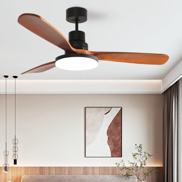 Contemporary Retro Round Glass Shade Solid Wood Fan Blade LED Downrod Ceiling Fan Light For Bedroom - Image 18